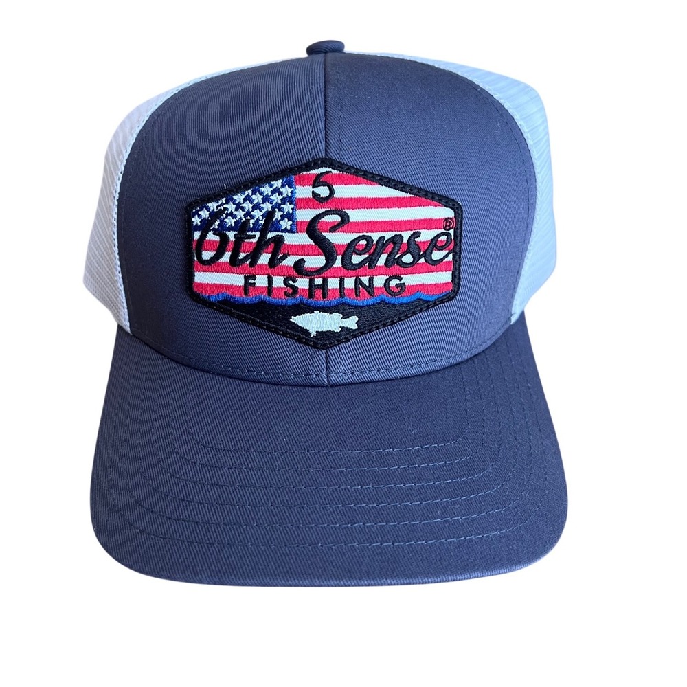6th Sense Fishing The Staple American Dream Trucker Hat Navy White Snapback NEW - Picture 3 of 6